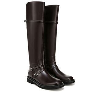 Franco Sarto Ainsley Knee-High Riding Boot Size 8.5 Brown Leather Low Block Heel